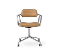Chaise Pivotante Vipp 453 avec Roulettes , Aluminium et Cuir Sable