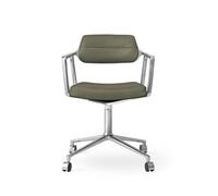 Chaise Pivotante Vipp 453 avec Roulettes, Aluminium et Cuir Vert Bosco