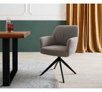 Chaise-pivotante Xana-Flex avec accoudoirs bouclé gris argenté pied croisé large noir pivotement sur 360° ressorts ensachés