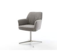 Chaise-pivotante Xana-Flex avec accoudoirs bouclé gris argenté pied de chaise 4 branches acier inoxydable brossé pivotement sur 360° ressorts ensachés