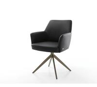 Chaise-pivotante Xana-Flex avec accoudoirs cuir de vache noir pied croisé large aspect titane pivotement sur 360° ressorts ensachés