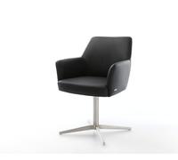 Chaise-pivotante Xana-Flex avec accoudoirs cuir de vache noir pied de chaise 4 branches acier inoxydable brossé pivotement sur 360° ressorts ensachés