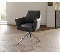 Chaise-pivotante Xana-Flex avec accoudoirs microvelours anthracite vintage pied croisé large acier inoxydable brossé pivotement sur 360° ressorts ensachés