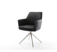 Chaise-pivotante Xana-Flex cuir de vache noir pied croisé large acier inoxydable brossé pivotement sur 360° fonction bascule ressorts ensachés