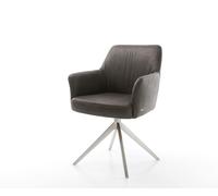 Chaise-pivotante Xana-Flex microvelours anthracite vintage pied croisé large acier inoxydable brossé pivotement sur 360° fonction bascule ressorts ensachés