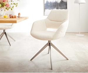 Chaise-pivotante Yago-Flex avec accoudoirs bou lanc pied croisé large acier inoxydable brossé pivotement sur 360° ressorts ensachés