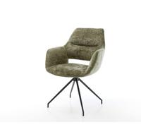 Chaise-pivotante Yago-Flex avec accoudoirs chenille olive pied croisé conique noir pivotement sur 180° ressorts ensachés