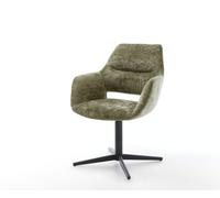 Chaise-pivotante Yago-Flex avec accoudoirs chenille olive pied de chaise 4 branches noir pivotement sur 360° ressorts ensachés