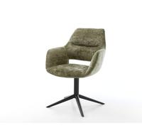Chaise-pivotante Yago-Flex avec accoudoirs chenille olive pied de chaise 4 branches noir pivotement sur 360° fonction bascule ressorts ensachés