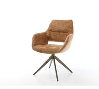 Chaise-pivotante Yago-Flex avec accoudoirs chenille rouille pied croisé large aspect titane pivotement sur 360° fonction bascule ressorts ensachés
