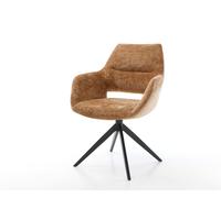 Chaise-pivotante Yago-Flex avec accoudoirs chenille rouille pied croisé large noir pivotement sur 360° fonction bascule ressorts ensachés