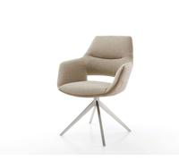 Chaise-pivotante Yago-Flex avec accoudoirs tissu mixte couleur boue pied croisé large acier inoxydable brossé pivotement sur 360° fonction bascule ressorts ensachés