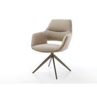 Chaise-pivotante Yago-Flex avec accoudoirs tissu mixte couleur boue pied croisé large aspect titane pivotement sur 360° ressorts ensachés