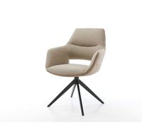 Chaise-pivotante Yago-Flex avec accoudoirs tissu mixte couleur boue pied croisé large noir pivotement sur 360° ressorts ensachés