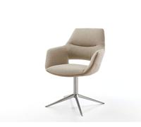 Chaise-pivotante Yago-Flex avec accoudoirs tissu mixte couleur boue pied de chaise 4 branches acier inoxydable brossé pivotement sur 360° fonction bascule ressorts ensachés