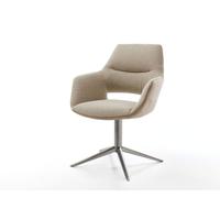Chaise-pivotante Yago-Flex avec accoudoirs tissu mixte couleur boue pied de chaise 4 branches acier inoxydable brossé pivotement sur 360° fonction bascule ressorts ensachés