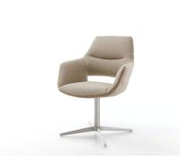 Chaise-pivotante Yago-Flex avec accoudoirs tissu mixte couleur boue pied de chaise 4 branches acier inoxydable brossé pivotement sur 360° ressorts ensachés