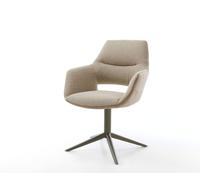 Chaise-pivotante Yago-Flex avec accoudoirs tissu mixte couleur boue pied de chaise 4 branches aspect titane pivotement sur 360° fonction bascule ressorts ensachés
