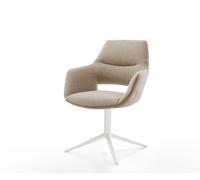 Chaise-pivotante Yago-Flex avec accoudoirs tissu mixte couleur boue pied de chaise 4 branches blanc pivotement sur 360° fonction bascule ressorts ensachés