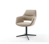Chaise-pivotante Yago-Flex avec accoudoirs tissu mixte couleur boue pied de chaise 4 branches noir pivotement sur 360° ressorts ensachés