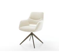 Chaise-pivotante Yago-Flex avec accoudoirs tissu teddy beige pied croisé large aspect titane pivotement sur 360° fonction bascule ressorts ensachés