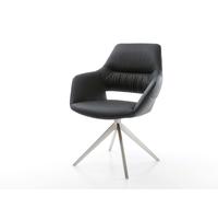 Chaise-pivotante Yago-Flex cuir de vache noir pied croisé large acier inoxydable brossé pivotement sur 360° fonction bascule ressorts ensachés
