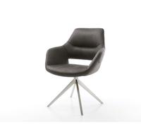 Chaise-pivotante Yago-Flex microvelours anthracite vintage pied croisé large acier inoxydable brossé pivotement sur 360° fonction bascule ressorts ensachés