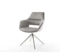 Chaise-pivotante Yago-Flex velours gris pied croisé large acier inoxydable brossé pivotement sur 360° fonction bascule ressorts ensachés