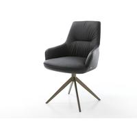 Chaise-pivotante Zelia-Flex avec accoudoirs cuir de vache noir pied croisé large aspect titane pivotement sur 360° fonction bascule ressorts ensachés