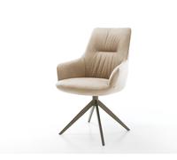 Chaise-pivotante Zelia-Flex avec accoudoirs microfibre beige vintage pied croisé large aspect titane pivotement sur 360° fonction bascule ressorts ensachés
