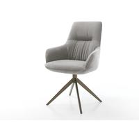 Chaise-pivotante Zelia-Flex avec accoudoirs tissu structuré doux gris pied croisé large aspect titane pivotement sur 360° fonction bascule resorts ensachés