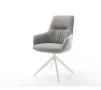 Chaise-pivotante Zelia-Flex avec accoudoirs tissu structuré doux gris pied croisé large blanc pivotement sur 360° fonction bascule resorts ensachés