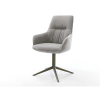 Chaise-pivotante Zelia-Flex avec accoudoirs tissu structuré doux gris pied de chaise 4 branches aspect titane pivotement sur 360° fonction bascule ressorts ensachés