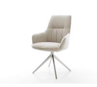 Chaise-pivotante Zelia-Flex avec accoudoirs tissu tissé doux beige pied croisé large acier inoxydable pivotement sur 360° fonction bascule resorts ensachés