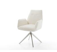 DeLife Chaise-de-Salle-à-Manger Zoa-Flex Pied croisé Large Acier Inoxydable brossé bouclé Blanc pivotement sur 360° Fonction Bascule Ressorts ensachés