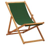 Vidaxl Chaise Pliable De Plage Bois D'eucalyptus Et Tissu Vert Vert