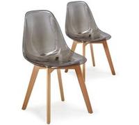 Chaise plexiglass gris fumé et pieds bois naturel Oxy - Lot de 2 Gris G