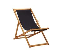 vidaXL Chaise Pliable de Plage Chaise de Jardin Chaise de Camping Siège de Plage Patio Balcon Extérieur Tissu Noir Bois d'Eucalyptus Noir G