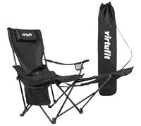 VirtuFit Chaise de camping pliable avec repose-pieds - Noir - Chaise de plage pliable avec accoudoirs et porte-gobelet - Chaise d'extérieur confortable pour camping, jardin, festival et plage