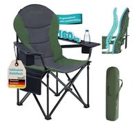 Skandika Chaise de Camping Relax Comfort | Chaise Pliante Confortable, Porte-Boisson, Compartiment réfrigéré, Max. 160 kg, Pliable, légère | Chaise Pliante pour Camping, Festival, pêche (Vert/Gris)