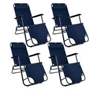 Chaise pliante Chaise de jardin avec coussin à haut dossier Chaise solaire Chaise de plage Chaise de camping Chaise longue pliante, métal textile bleu noir, max. 100kg, L 153 cm, 4 pièces