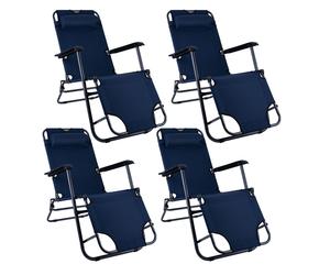 Chaise pliante Chaise de jardin avec coussin à haut dossier Chaise solaire Chaise de plage Chaise de camping Chaise longue pliante, métal textile bleu noir, max. 100kg, L 153 cm, 4 pièces