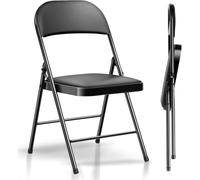 Chaise Pliante Confortable, lot de 2 Chaise Pliante Interieur et Exterieur Jusqu'à 158 KG, Métal Chaise Pliable pour Cuisine, Camping, Bureau, Salle à manger, Yoga - Chaise de Jardin Pliante Noir