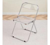 Chaise pliante empilable en acrylique - Chaise en plastique transparent sans accoudoirs avec cadre en métal, design moderne et portable pour salle à manger et salon, gain de place et élégante