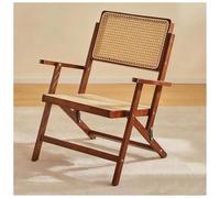 Chaise Pliante en Bois Massif avec Assise en Rotin Hauteur D'assise 35.5 Cm Dossier et Accoudoirs Tabouret Pliant aux Bords Lisses Renforcé par des Ferrures Épaisses Barres Transversales Renforcées