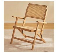 Chaise Pliante en Bois Massif avec Assise en Rotin Hauteur D'assise 35.5 Cm Dossier et Accoudoirs Tabouret Pliant aux Bords Lisses Renforcé par des Ferrures Épaisses Barres Transversales Renforcées