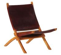 vidaXL Chaise de relaxation pliante en cuir véritable marron foncé