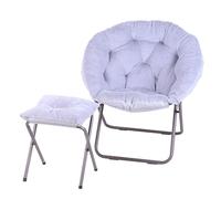 Chaise pliante, Fauteuil de lecture rond en fausse fourrure avec assise rembourrée épaisse et douce et structure en métal pour enfants, adolescents et adultes,Gris