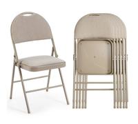 Chaise Pliante Intérieur Lot de 4 - RELAX4LIFE - Siège Rembourré - Chaise de Conférence en Métal - Tissu Doux -Charge 120KG - Beige