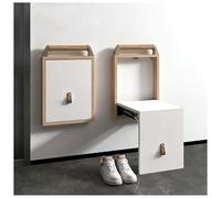 Chaise Pliante Murale avec Structure et Accoudoirs en Bois Massif Peu Encombrant Tabouret Pliant Dissimulé avec Poignées en Cuir Mécanisme D'amortissement Ferrures Renforcées Capacité de 150 Kg